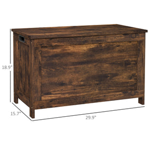 English Elm HOMCOM Rustic Brown Storage Chest Bench 29.9" with Safety Hinges, 264 lb Seat, Hidden 88 lb Bin W2225P173957