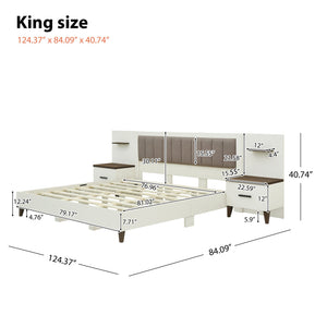 English Elm Christopher Knight Home® - King Upholstered Bed Frame with 108" Headboard and 2 Floating Nightstands, White & Brown Modern Storage N758K020304W