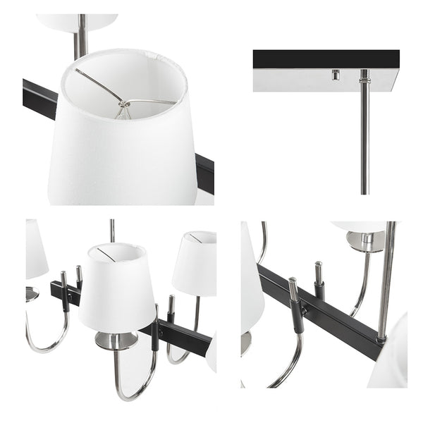 JLA Home Hampton Hill - 8-Light Mid-Century Traditional Chandelier with Drum Shades, Adjustable 19"-49" Black & Silver Finish FB150-1169