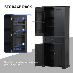 English Elm Bathroom Tall Storage Cabinet with Doors and Drawer, Adjustable Shelf, Anti-Tip Safety, MDF Finish Black N725P210330B