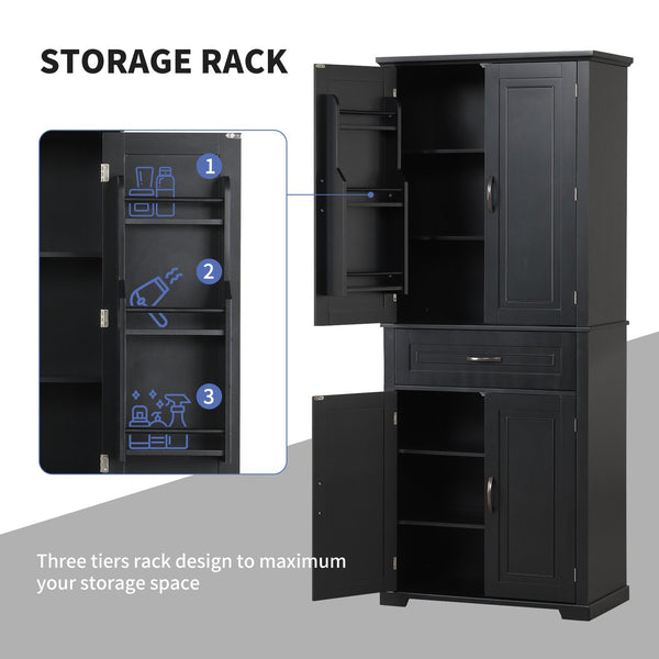 English Elm Bathroom Tall Storage Cabinet with Doors and Drawer, Adjustable Shelf, Anti-Tip Safety, MDF Finish Black N725P210330B