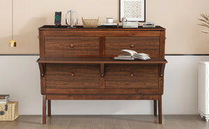 English Elm Full Size Pine Cabinet Murphy Bed with Usb Charging Side Shelves for Guest Rooms W504S00221