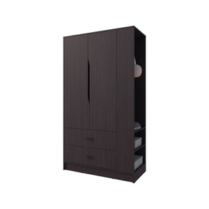 English Elm Sehili Spacious 3-Door Wardrobe with Drawer, Side Shelves & Dual Hanging Rods, Scratch-Resistant Wenge B128S00187
