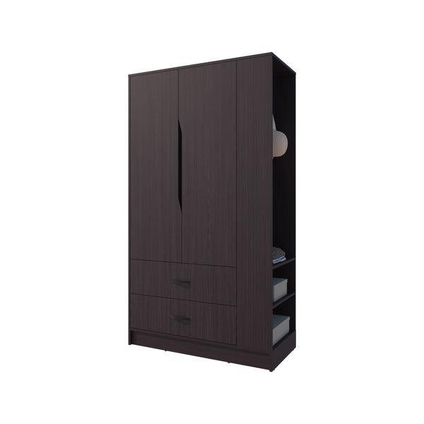 English Elm Sehili Spacious 3-Door Wardrobe with Drawer, Side Shelves & Dual Hanging Rods, Scratch-Resistant Wenge B128S00187