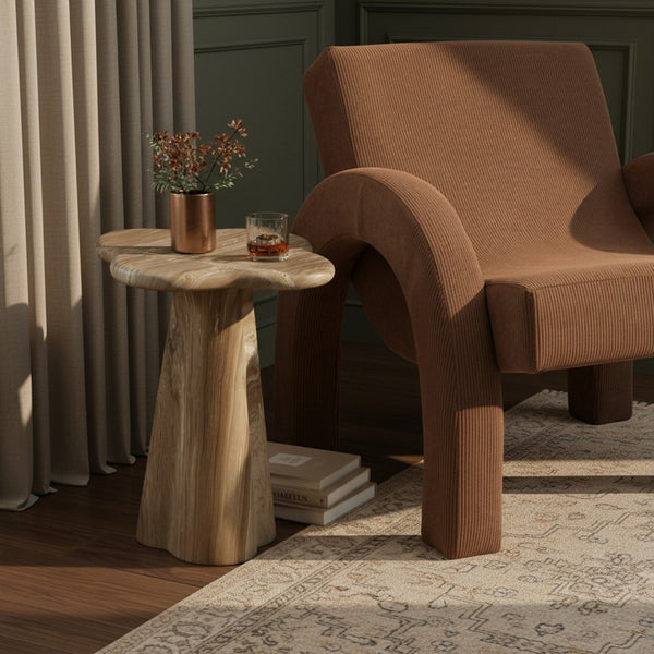 Meridian Furniture Nola Sculptural Concrete Pedestal End Table Art Deco Style for Indoor Outdoor Use Beige 14" W x 14" D x 16.5" H 955Beige-ET16