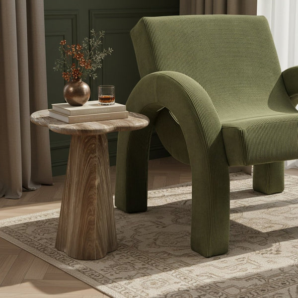 Meridian Furniture Nola Sculptural Concrete Pedestal End Table Art Deco Style for Indoor Outdoor Use Beige 16" W x 16" D x 18.5" H 955Beige-ET18