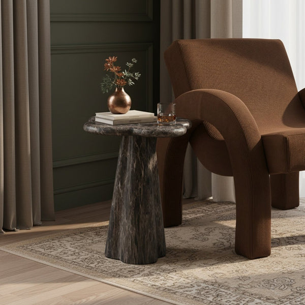 Meridian Furniture Nola Sculptural Concrete Pedestal End Table Art Deco Style for Indoor Outdoor Use Brown 14" W x 14" D x 16.5" H 955Brown-ET16