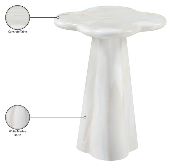 Meridian Furniture Nola Sculptural Concrete Pedestal End Table Art Deco Style for Indoor Outdoor Use White 14" W x 14" D x 16.5" H 955White-ET16