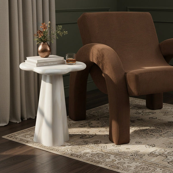 Meridian Furniture Nola Sculptural Concrete Pedestal End Table Art Deco Style for Indoor Outdoor Use White 14" W x 14" D x 16.5" H 955White-ET16