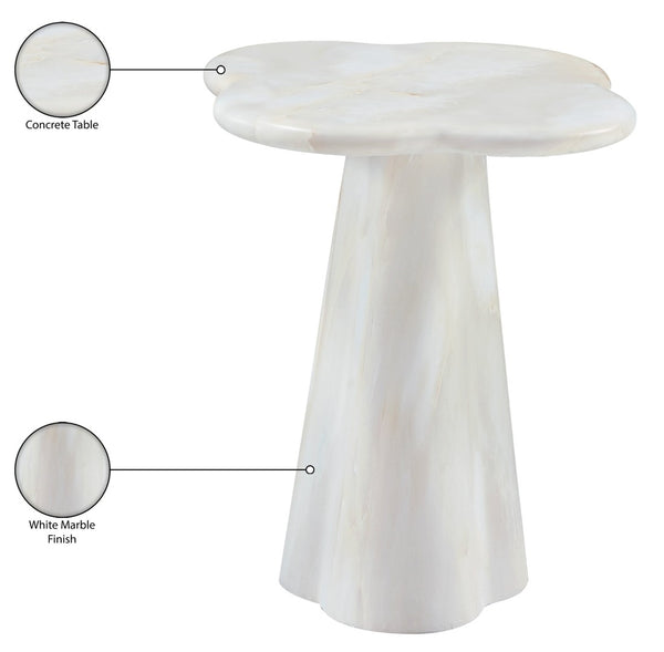 Meridian Furniture Nola Sculptural Concrete Pedestal End Table Art Deco Style for Indoor Outdoor Use White 16" W x 16" D x 18.5" H 955White-ET18