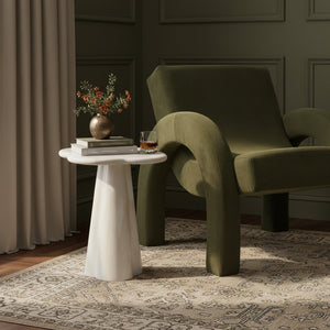 Meridian Furniture Nola Sculptural Concrete Pedestal End Table Art Deco Style for Indoor Outdoor Use White 16" W x 16" D x 18.5" H 955White-ET18