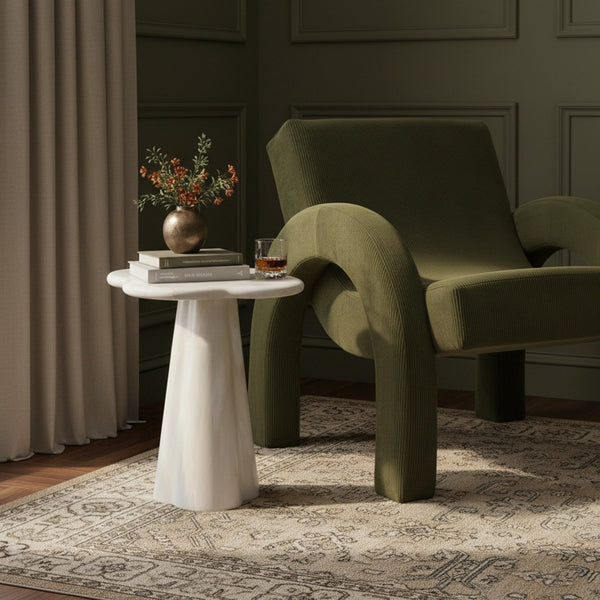 Meridian Furniture Nola Sculptural Concrete Pedestal End Table Art Deco Style for Indoor Outdoor Use White 16" W x 16" D x 18.5" H 955White-ET18