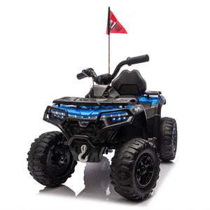 English Elm 24v Kids Electric Ride-on Atv with Dual Motors Bluetooth Led Lights and Flag Poles Blue W1578P305894