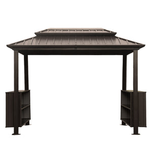 English Elm 6x10FT Hardtop Grill Gazebo with Double Galvanized Steel Roof, Ventilated Two-Tier Design & Storage Hooks Brown W1859S00116