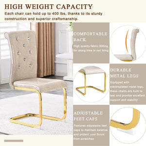 English Elm Luxury Pu Upholstered Dining Chair Set of 4 with Channel Stitching and Metal Legs Beige W1512P491872