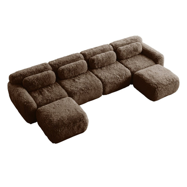 English Elm U-shaped Modular Sectional Sofa with Plush Fabric and High Resilience Foam for Living Rooms Chocolate W714S01546