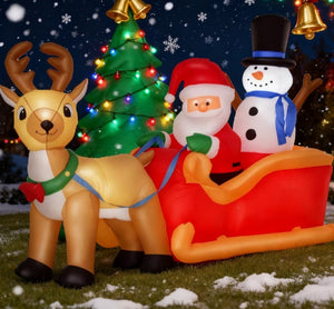 English Elm Christmas Inflatable Yard Scene with Santa Reindeer Snowman and Five Led Lights T3971P412821