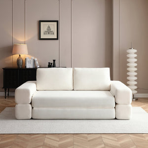 English Elm 81'' Corduroy Floor Sofa Convertible Loveseat Futon Sleeper with Foam Fill and Pillows Beige W1117P459678