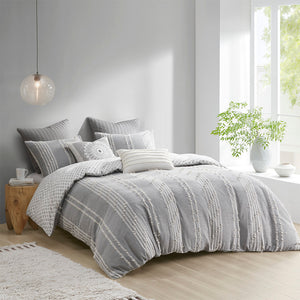 INK+IVY Kara  3 Piece Cotton Jacquard Duvet Cover Set II12-1273 Gray