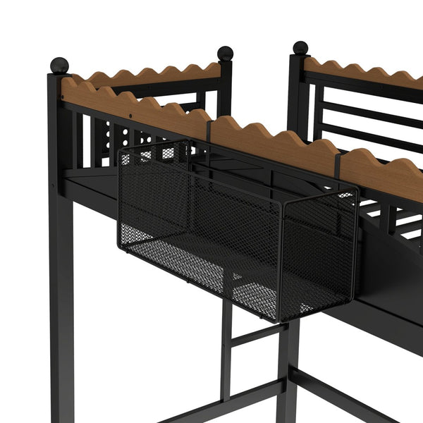 English Elm Twin Kids Platform Bed with Trundle Staircase Bookshelf and Rounded Safety Rails W1580S00380