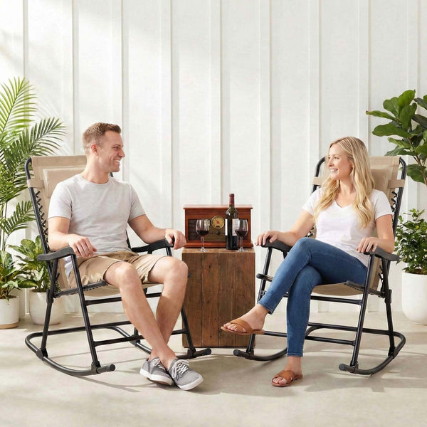 English Elm Oversized Zero Gravity Patio Recliner with Mesh Seat Wood Arms and Cup Holder W5159P446019