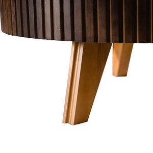 English Elm 39.37" Round Retro Coffee Table with Storage Mdf Top Solid Wood Legs Living Room W757P379484