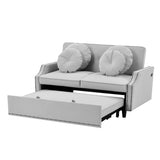 English Elm 54.7" Multiple Adjustable Positions Sofa Bed Stylish Sofa Bed With A Button Tufted Backrest, Two Usb Ports and Four Floral Lumbar Pillows For Living Room, Bedroom,Or Small Space, Light Grey