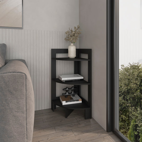 English Elm Gisela Modern Corner Shelf Three-Tier Space-Saving Display Unit for Books Decor and Storage Black 34.2 L x 16.9 W x 2.8 H B128P237171