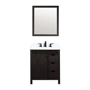 English Elm Brown Bathroom Vanity Set With White Quartz Countertop, Matte Black Faucet & Matching Mirror B2731S01274