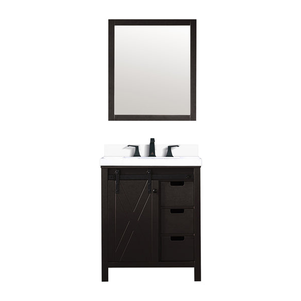 English Elm Brown Bathroom Vanity Set With White Quartz Countertop, Matte Black Faucet & Matching Mirror B2731S01274