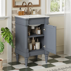 English Elm 18-Inch Modern Bathroom Vanity with Sink Compact Retro Design Durable MDF & Solid Wood Legs Storage-Friendly Gray N710P257401E