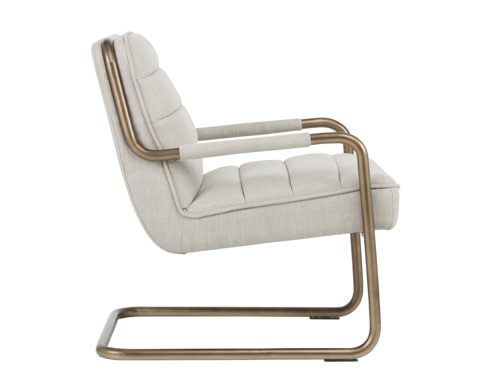 Sunpan Lincoln Lounge Chair – Retro-Inspired Design with Rustic Bronze Frame for Elegant Living Spaces Beige Linen