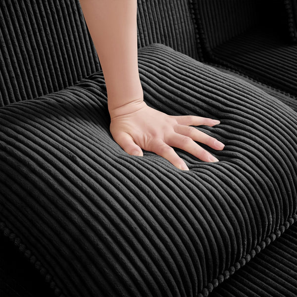 English Elm Modular 3-Seat L-Shape Sectional Couch - Plush Black Corduroy Sofa With Removable Pillows & Ottoman W3041S00325