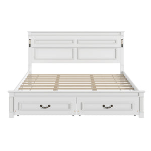 English Elm King Pine Wood Storage Bed with Led Lighting Usb Charging Tall Panel Headboard White W504S00269