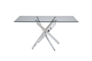 English Elm Modern Tempered Glass Dining Table with Gold Iron Frame for Home or Office Silver W3590S00003