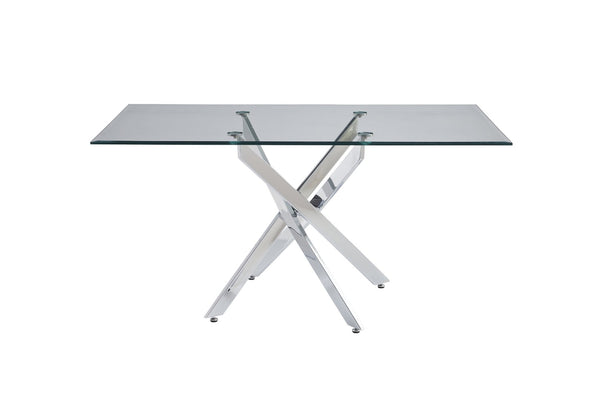 English Elm Modern Tempered Glass Dining Table with Gold Iron Frame for Home or Office Silver W3590S00003
