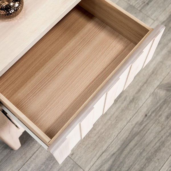 English Elm Mid-century Modern Nightstand Reeded Drawer Fronts Splayed Legs White Wash Bedroom B2741P433345