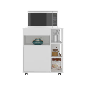 English Elm Kaito White Kitchen Cart with Open Shelving Cabinet Storage and Caster Mobility B200P474235