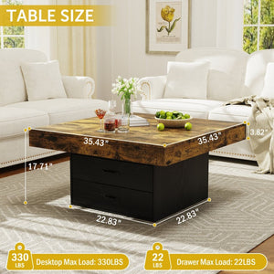 English Elm Coffee Table Square Led Lit Engineered Wood Farmhouse Design with Storage Drawers Black W1550P317687