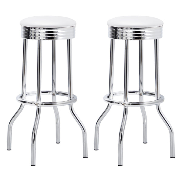 English Elm Midge Retro White Upholstered Metal Swivel Bar Stool Set of 2 — Mid-Century Diner Style, 30" High B062P375523