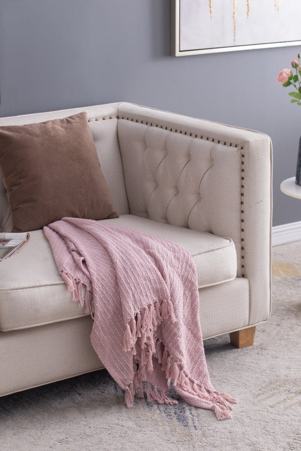 English Elm 50X60" Decorative Cotton Throw Blanket Set - 2 Pack In Pink & Tan With Playful Tassels For Cozy Style W2078P345497