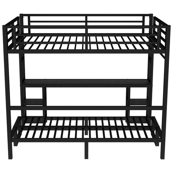 English Elm Queen Metal Bunk Bed With Desk & Usb, Versatile Loft Design Folds To Sofa, Led Lighting, Black W1580S00086-GIGA