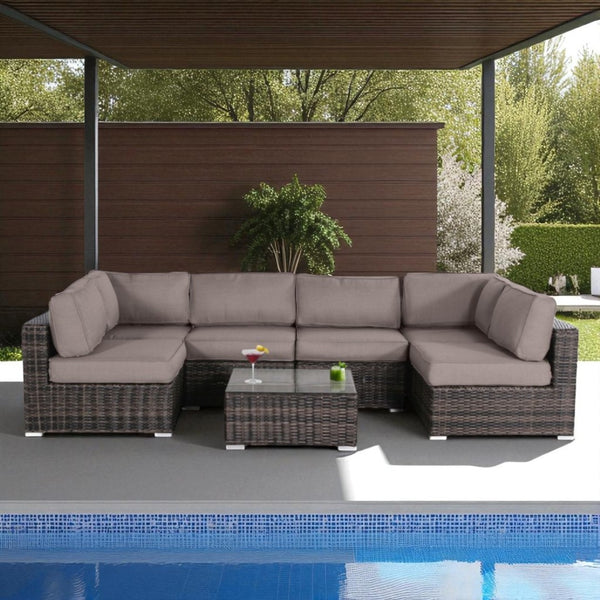 English Elm Outdoor 7-Piece Conversation Set For 4 - Stylish, Weather-Resistant With Plush Cushions & Glass Table B120S00111-GIGA