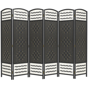 English Elm HOMCOM 6-Panel Folding Room Divider with Woven Bamboo & Paper Rope Design, 67" Tall Privacy Screen Black W2225P229264