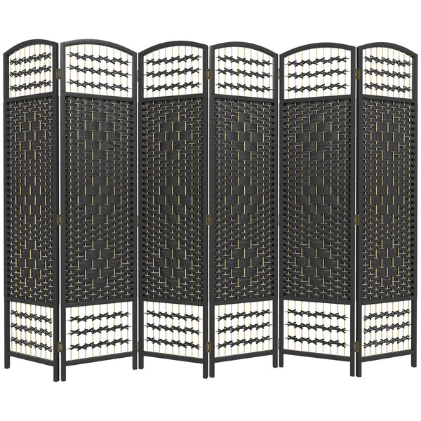 English Elm HOMCOM 6-Panel Folding Room Divider with Woven Bamboo & Paper Rope Design, 67" Tall Privacy Screen Black W2225P229264