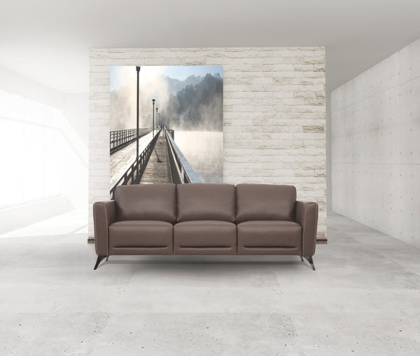 English Elm Malaga Italian Top Grain Leather Sofa with Track Arms and Chrome Legs for Modern Living Taupe B2726P496929