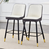 English Elm Modern Two-Tone Pu Bar Stool -White and Dark Gray Spliced Chairs With Gold Decorated Legs.White and Dark Gray Spliced,Black Metal Legs,Set Of 2 Chairs.