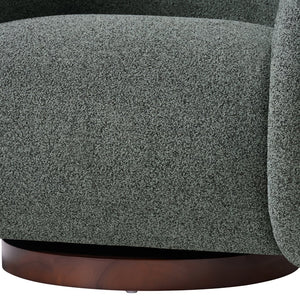English Elm Sabbo Bouclé Swivel Accent Chair Walnut Wood Base Cozy Reading Nook Seating Green,Walnut N767P388923G