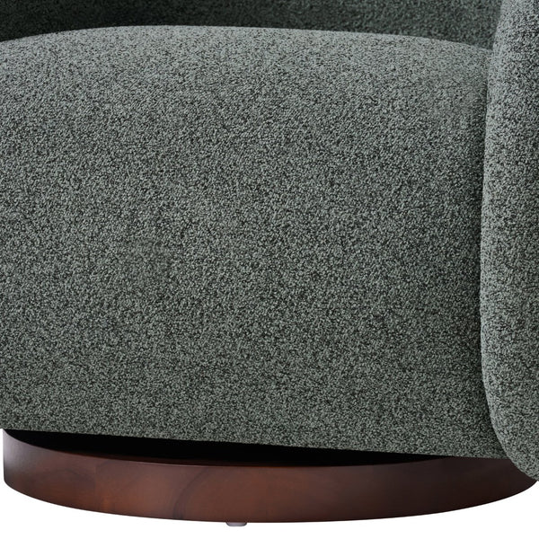 English Elm Sabbo Bouclé Swivel Accent Chair Walnut Wood Base Cozy Reading Nook Seating Green,Walnut N767P388923G
