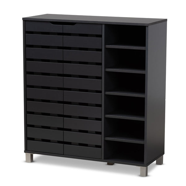 Baxton Studio Baxton Studio Shirley Modern Dark Grey Shoe Storage Cabinet with Open Shelves for 24 Pairs SR-002-Dark Grey